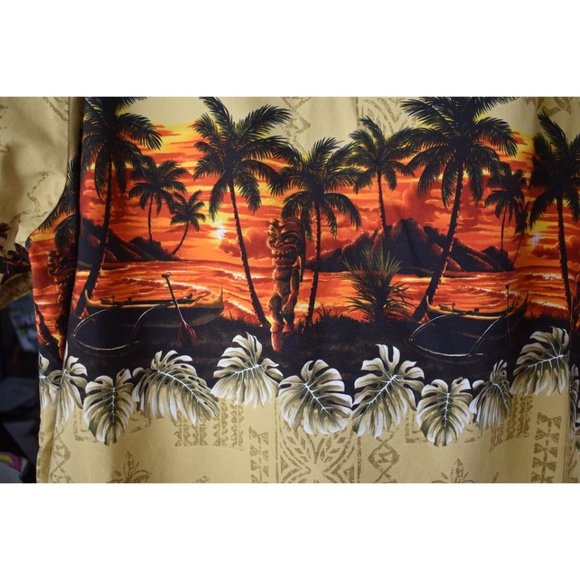 Men's Vintage Bishop Street Hawaiian Sunset Print Yellow Dad Shirt 2XL - Picture 5 of 7